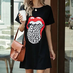 LIPS NWOT WOMENS TEE TSHIRT MINI DRESS BEACH WHITE BLACK TOP SUMMER SZ S M L